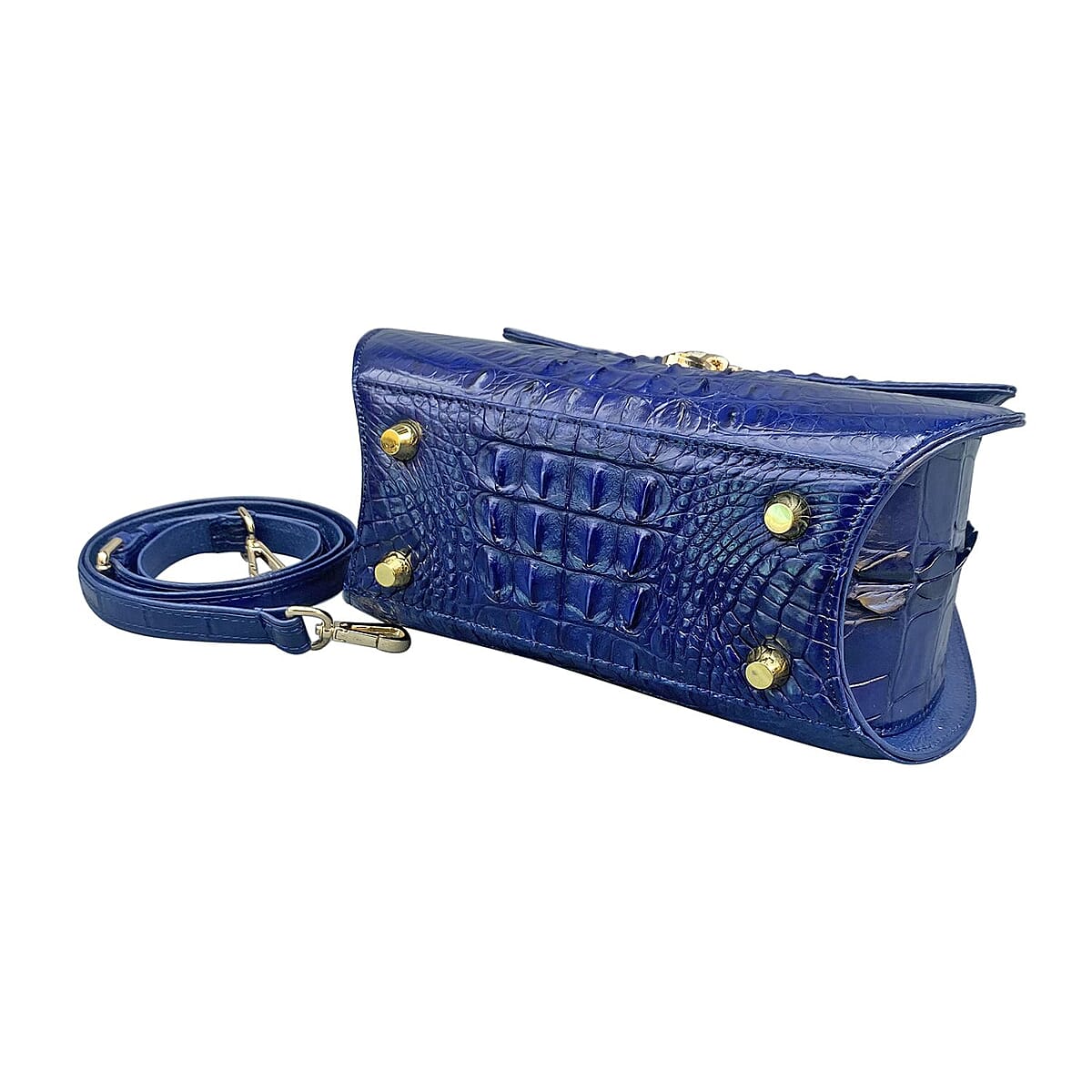 Grand Pelle Genuine Crocodile Leather Navy Tote Bag with Detachable Shoulder Strap image number 3