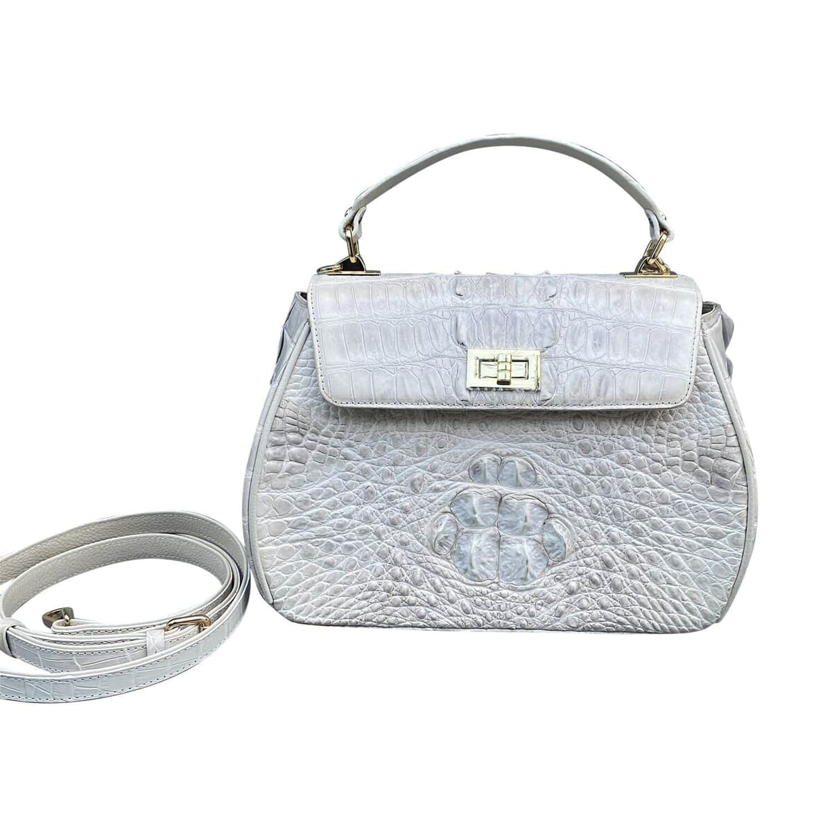 Grand Pelle Genuine Crocodile Leather Natural White Tote Bag (11.2"x7.5"x5.3") with Detachable Shoulder Strap image number 0