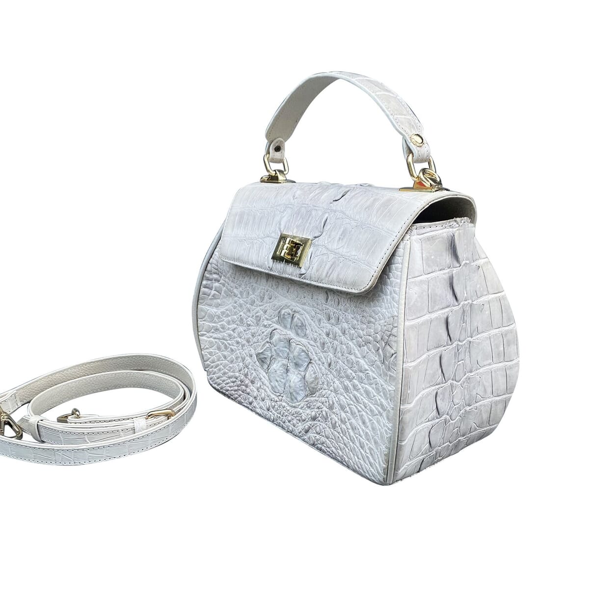 Grand Pelle Genuine Crocodile Leather Natural White Tote Bag (11.2"x7.5"x5.3") with Detachable Shoulder Strap image number 2
