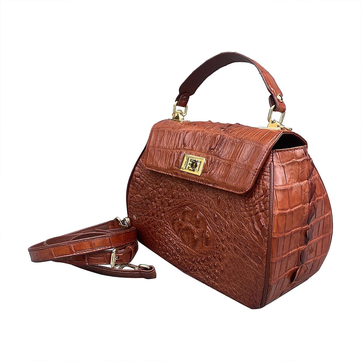 Grand Pelle Genuine Crocodile Leather Brown Tote Bag with Detachable Shoulder Strap image number 1