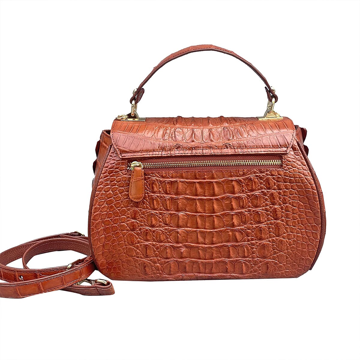 Grand Pelle Genuine Crocodile Leather Brown Tote Bag with Detachable Shoulder Strap image number 2