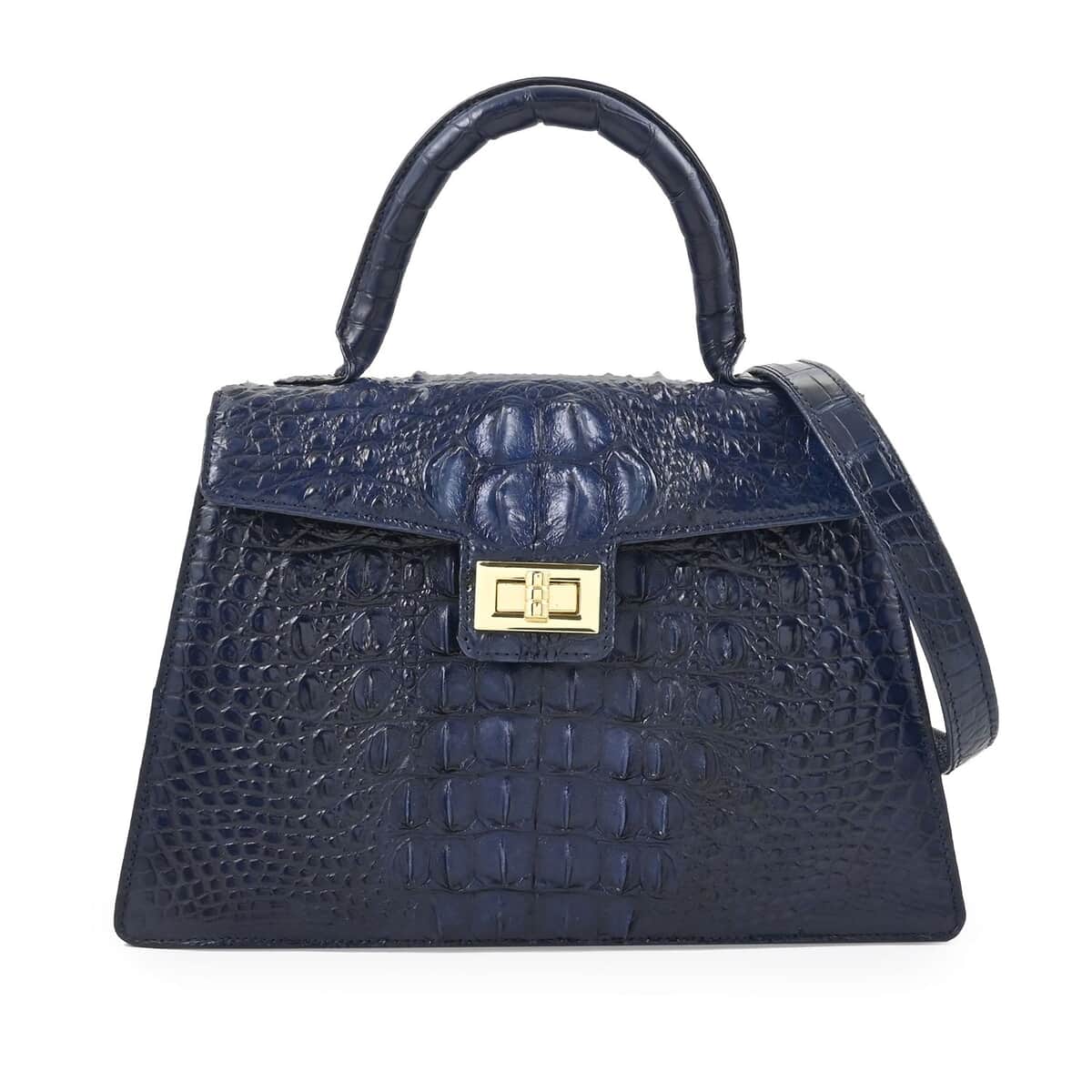 Grand Pelle Navy Genuine Crocodile Leather Handbag (11.02"x7.48"x3.97") image number 0