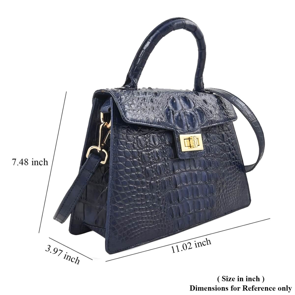 Grand Pelle Navy Genuine Crocodile Leather Handbag (11.02"x7.48"x3.97") image number 5