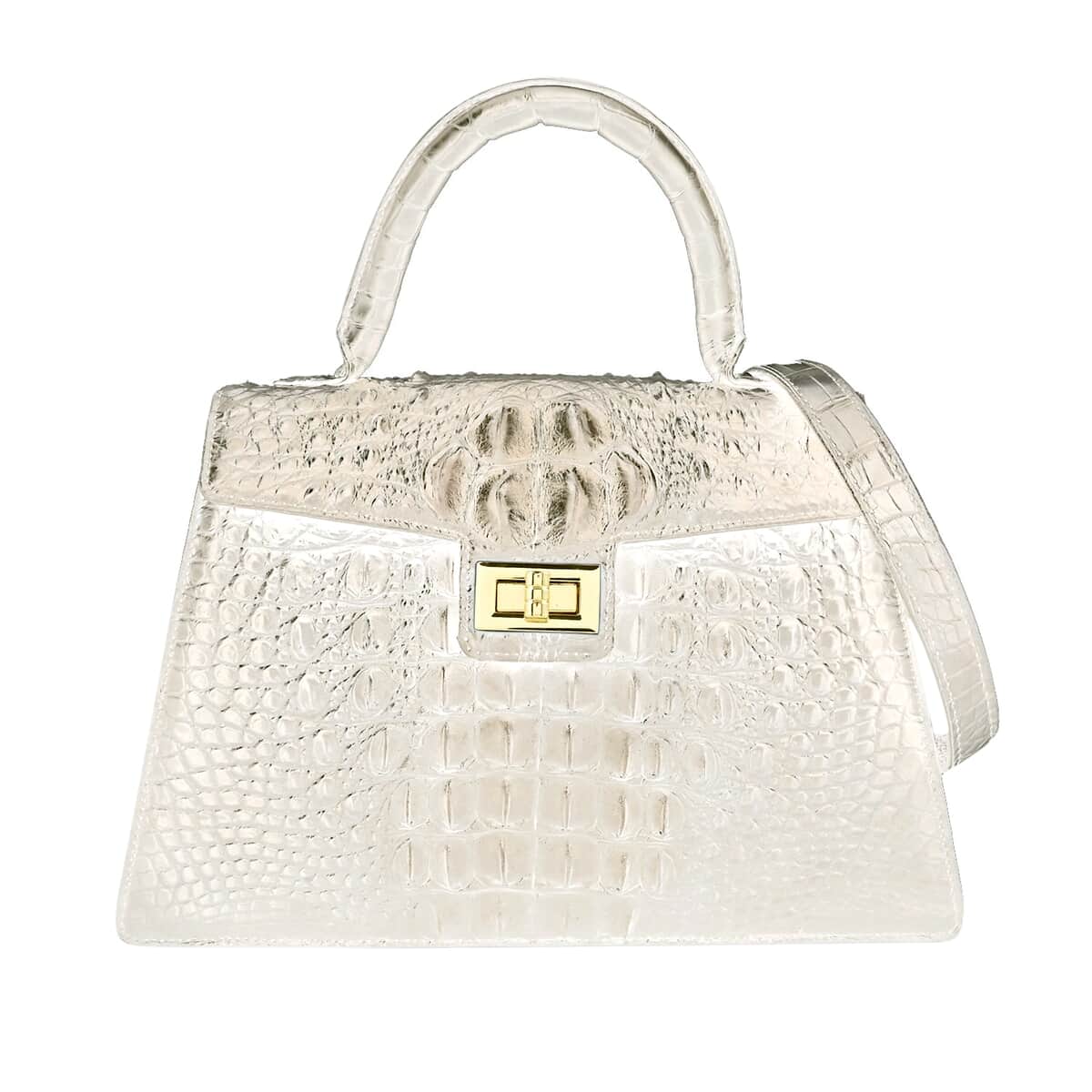 Grand Pelle Natural White Genuine Crocodile Leather Handbag image number 0