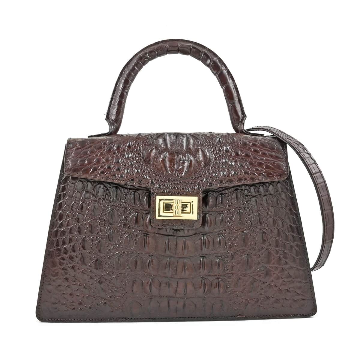 Grand Pelle Chocolate Genuine Crocodile Leather Handbag image number 0