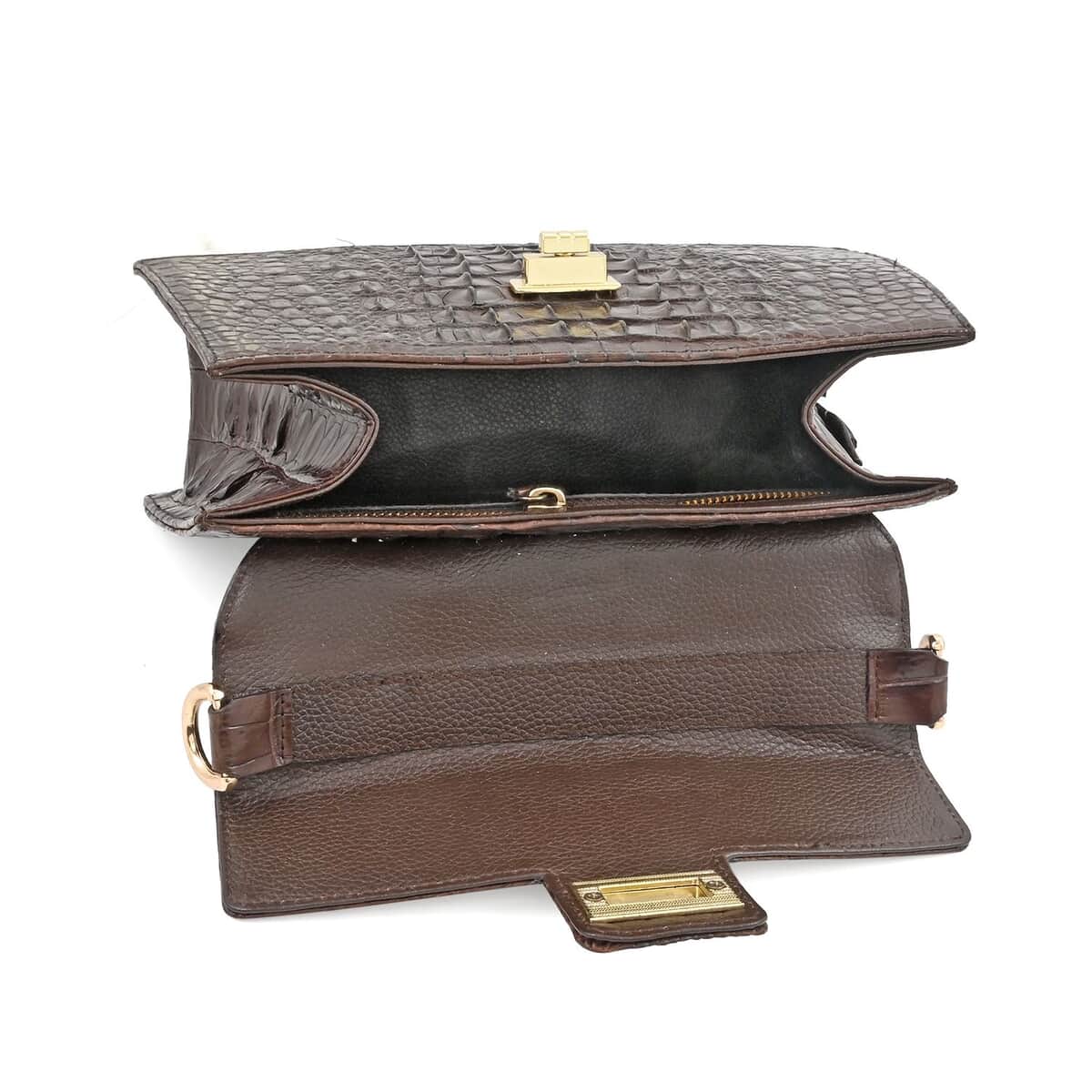 Grand Pelle Chocolate Genuine Crocodile Leather Handbag image number 4