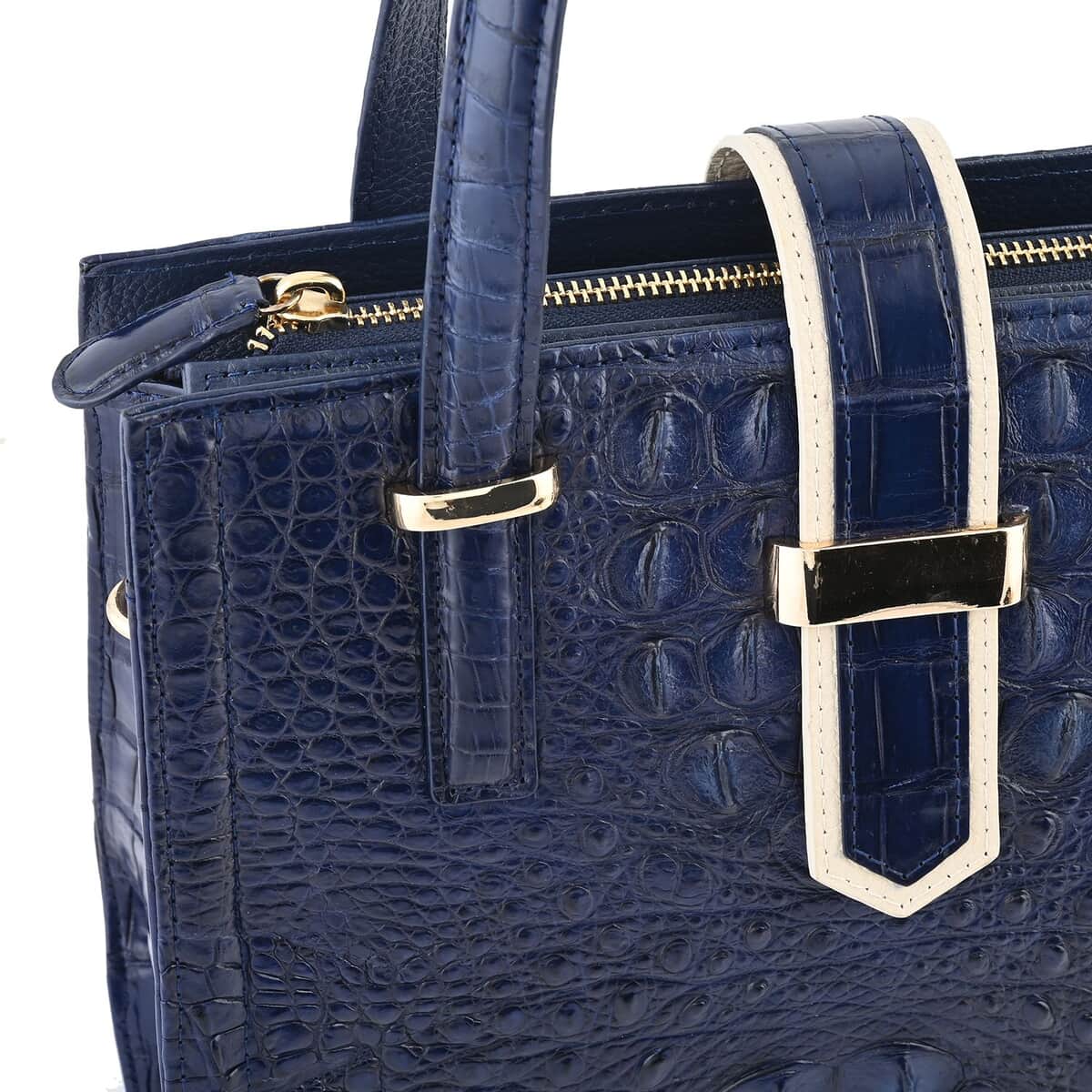 Grand Pelle Navy Genuine Crocodile Leather Handbag (11"x8.7"x3.9") image number 3