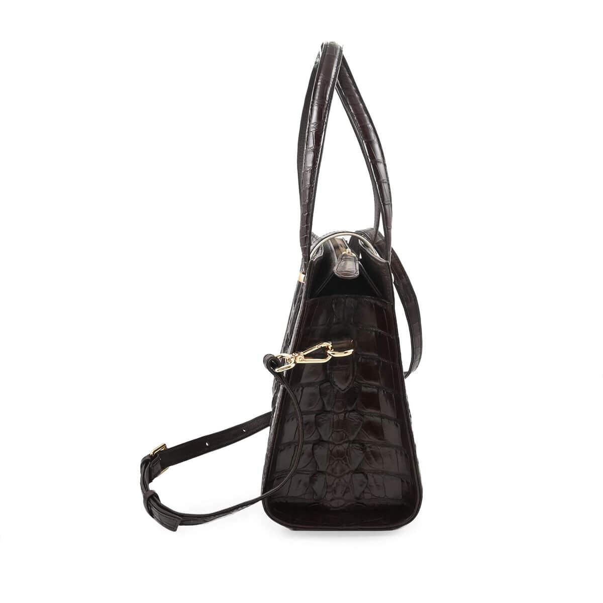 Grand Pelle Chocolate Genuine Crocodile Leather Handbag image number 1