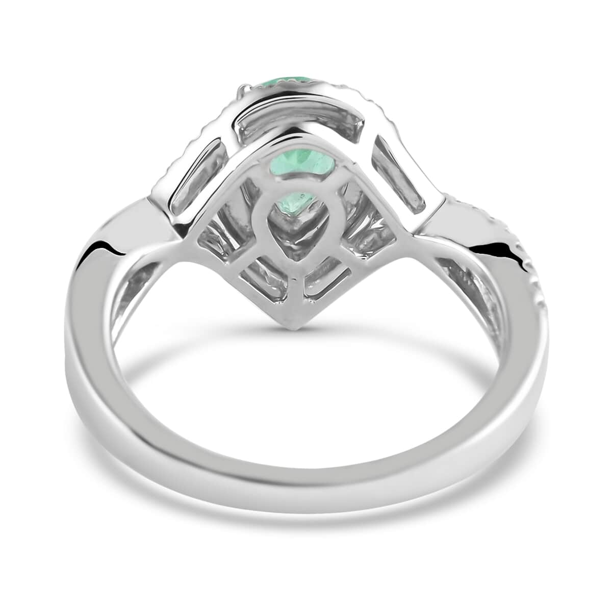 RHAPSODY 950 Platinum Certified & Appraised AAAA Boyaca Colombian Emerald and Diamond E-F VS Ring (Size 6.0) 6.80 Grams 1.20 ctw image number 3