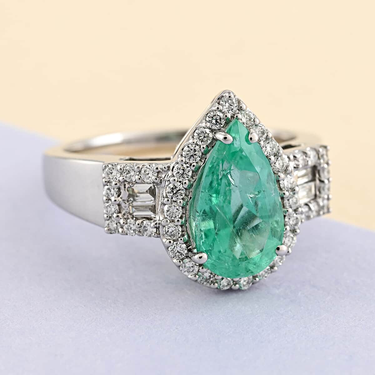 Rhapsody 950 Platinum AAAA Boyaca Colombian Emerald and E-F VS Diamond Ring (Size 7.0) 8.30 Grams 2.50 ctw image number 1