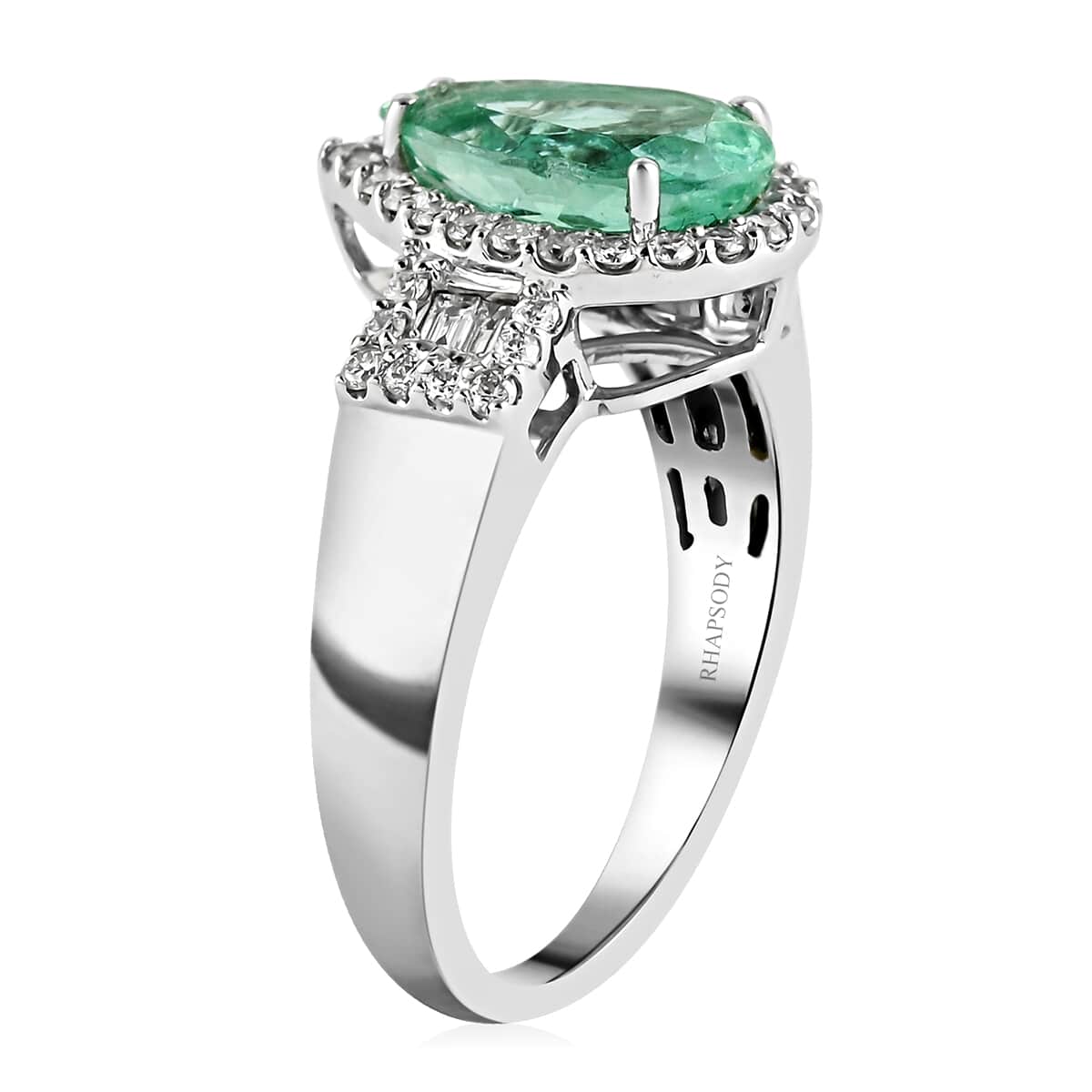 Rhapsody 950 Platinum AAAA Boyaca Colombian Emerald and E-F VS Diamond Ring (Size 7.0) 8.30 Grams 2.50 ctw image number 3
