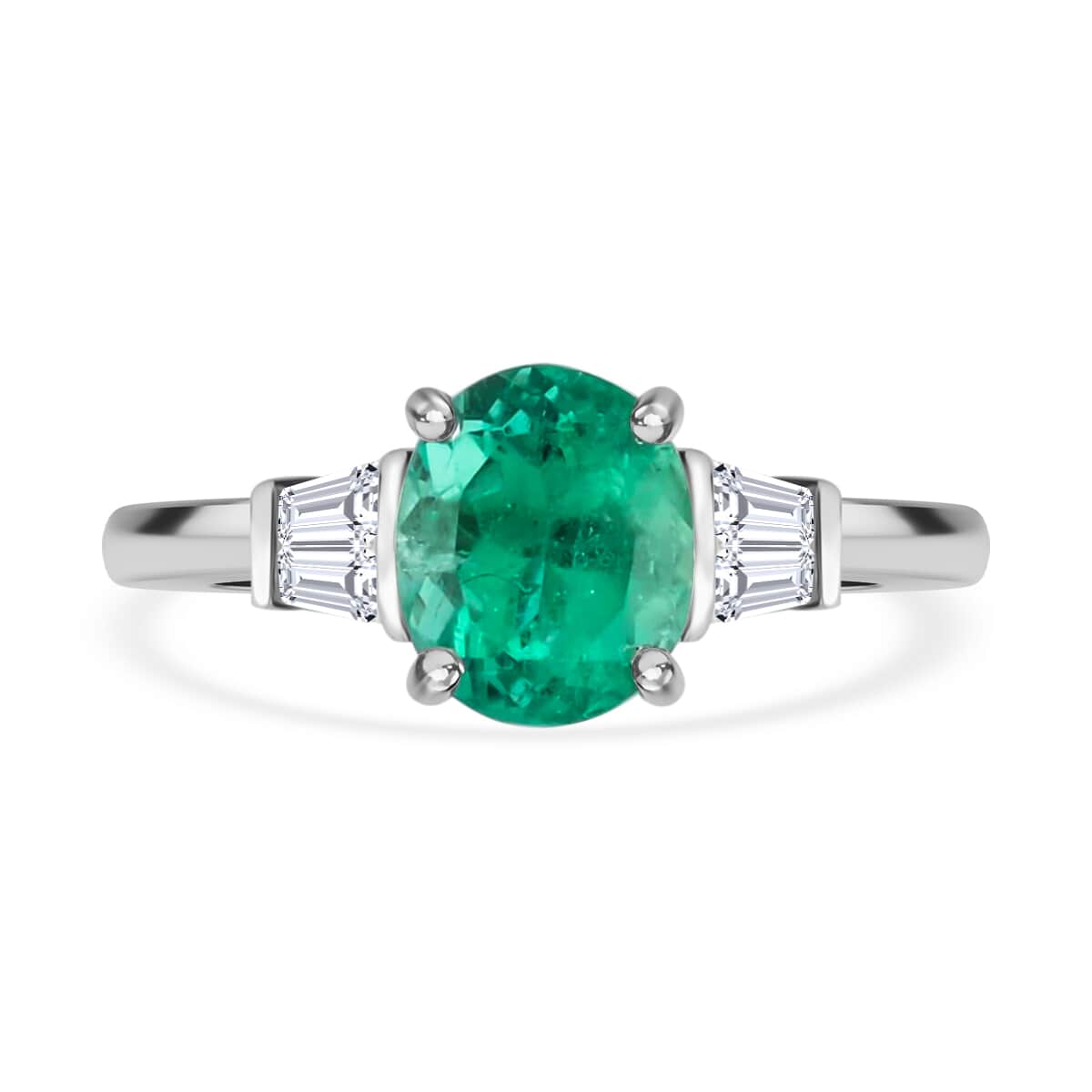 Certified & Appraised RHAPSODY 950 Platinum AAAA Boyaca Colombian Emerald and Diamond E-F VS Ring (Size 7.0) 4.85 Grams 1.75 ctw image number 0