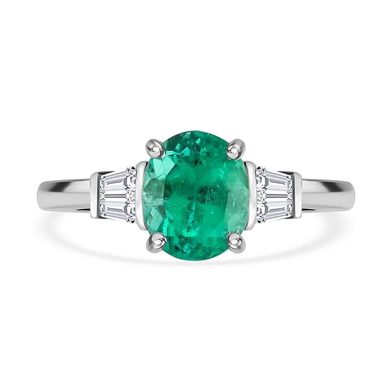 Certified Rhapsody 950 Platinum AAAA Boyaca Colombian Emerald and E-F VS Diamond Ring (Size 7.0) 4.85 Grams 1.75 ctw