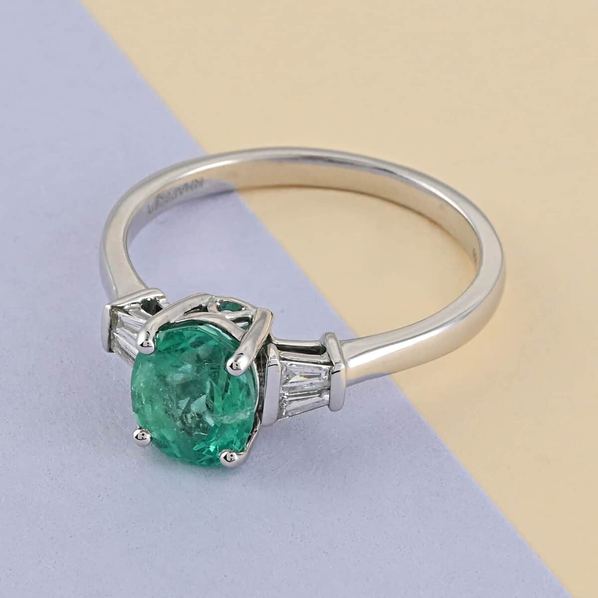 Certified & Appraised RHAPSODY 950 Platinum AAAA Boyaca Colombian Emerald and Diamond E-F VS Ring (Size 7.0) 4.85 Grams 1.75 ctw image number 1