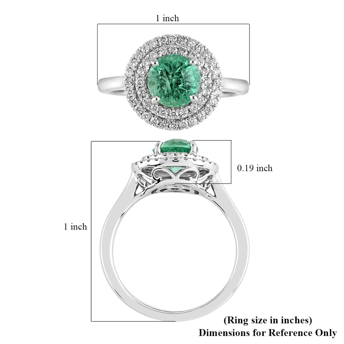 Certified & Appraised RHAPSODY 950 Platinum AAAA Boyaca Colombian Emerald and E-F VS Diamond Double Halo Ring 5.30 Grams 1.20 ctw image number 5