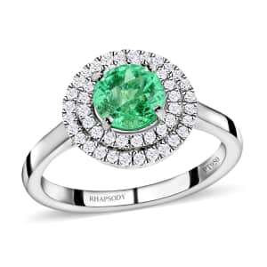 Certified & Appraised Rhapsody 950 Platinum AAAA Boyaca Colombian Emerald and E-F VS Diamond Double Halo Ring (Size 7.0) 5.30 Grams 1.20 ctw