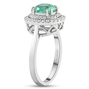 Certified & Appraised Rhapsody 950 Platinum AAAA Boyaca Colombian Emerald, Diamond (E-F, VS) (0.30 cts) Double Ring (Size 8.0) (6.90 g) 1.40 ctw