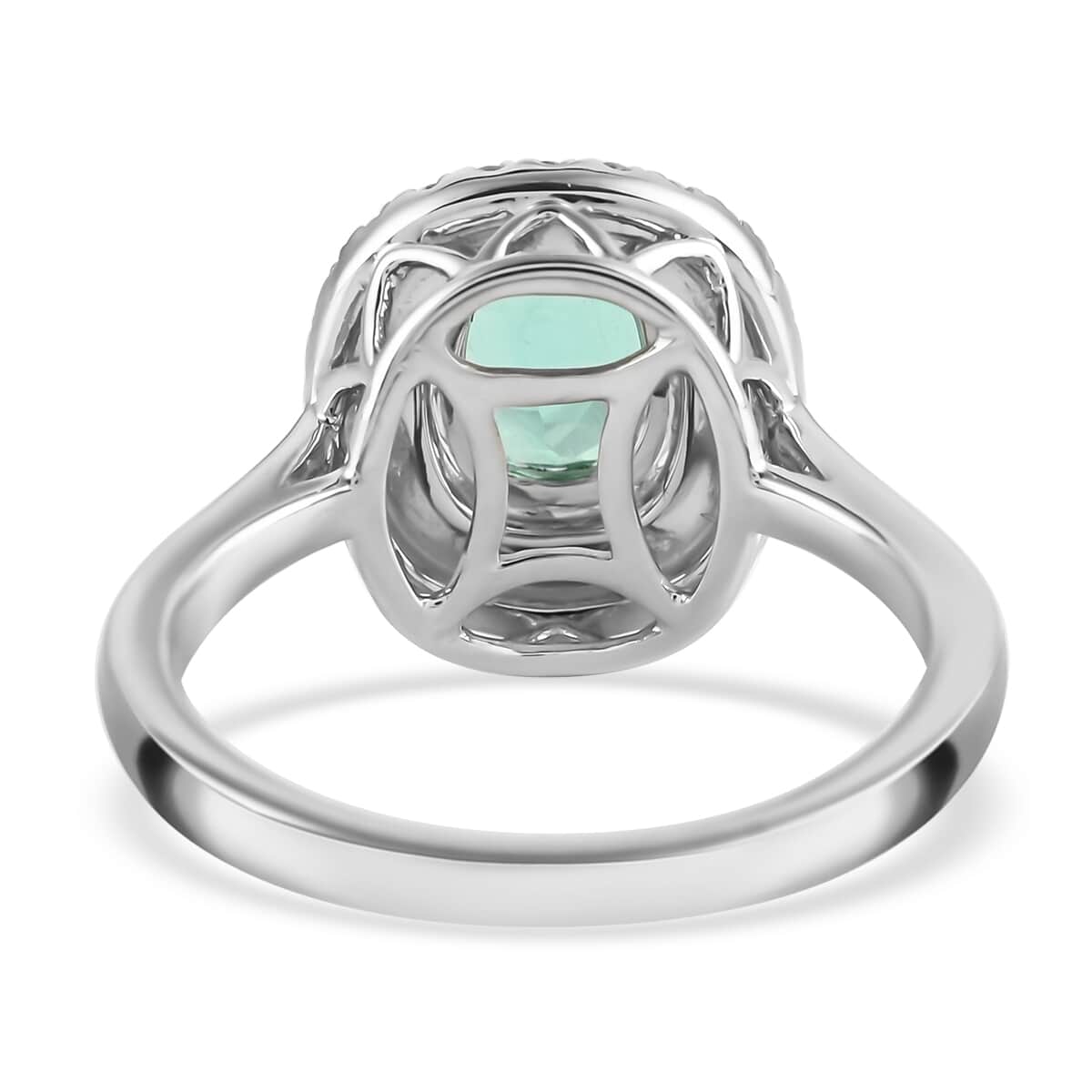 Certified & Appraised Rhapsody 950 Platinum AAAA Boyaca Colombian Emerald, Diamond (E-F, VS) (0.30 cts) Double Ring (Size 8.0) (6.90 g) 1.40 ctw image number 4