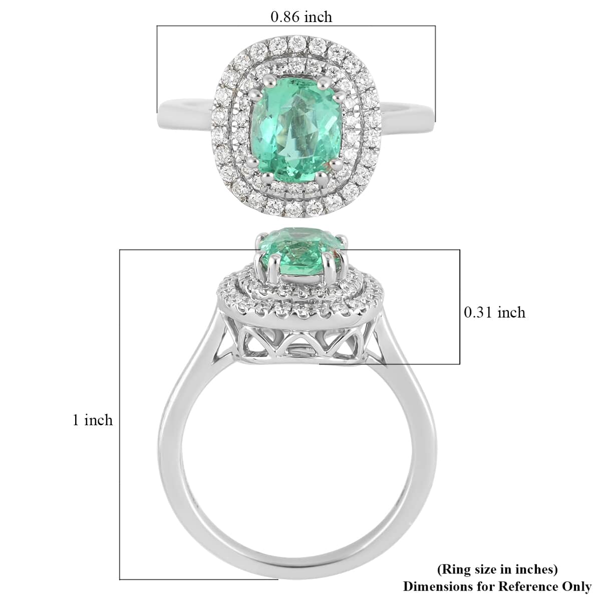 Certified & Appraised Rhapsody 950 Platinum AAAA Boyaca Colombian Emerald, Diamond (E-F, VS) (0.30 cts) Double Ring (Size 8.0) (6.90 g) 1.40 ctw image number 5
