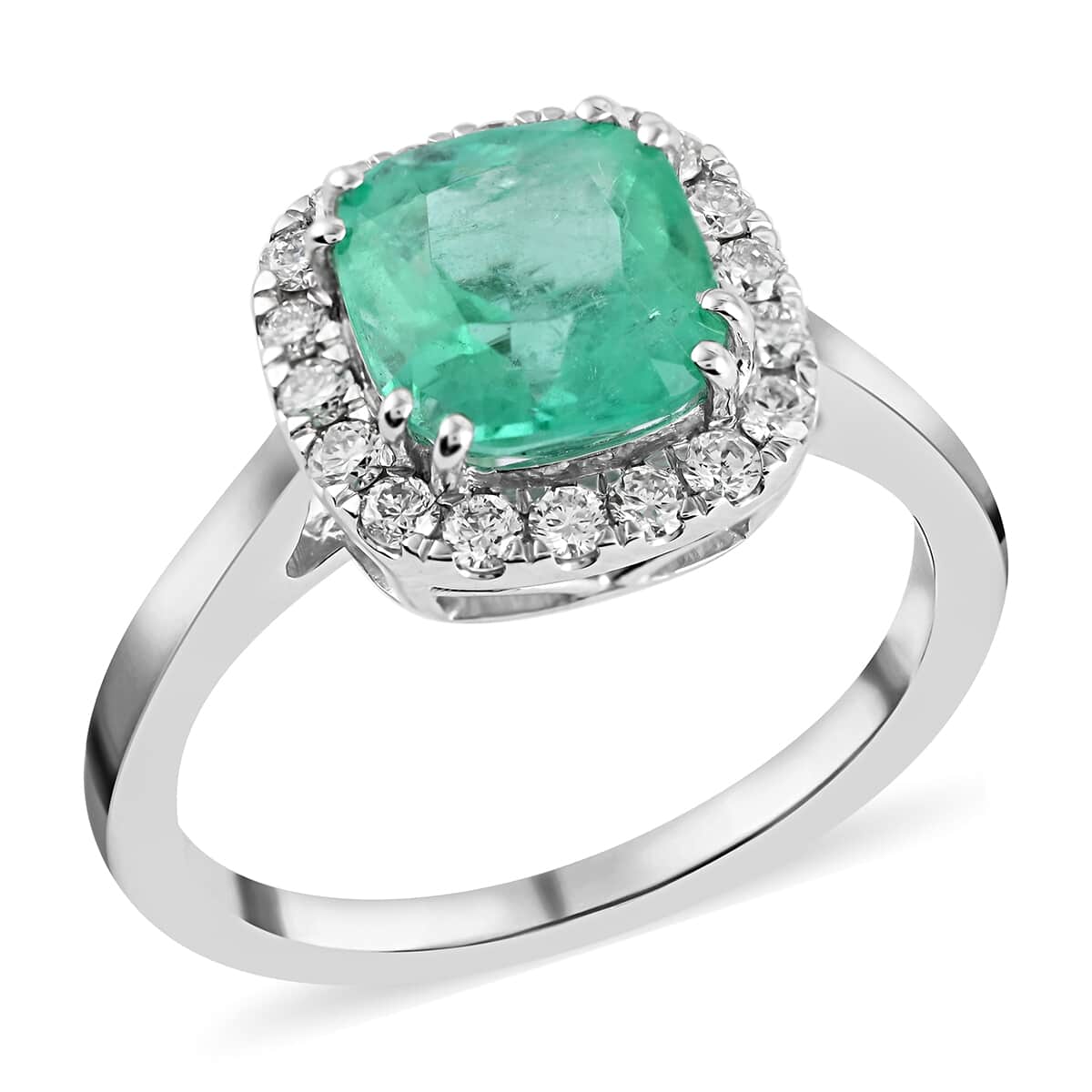 Certified Rhapsody 950 Platinum AAAA Boyaca Colombian Emerald and E-F VS Diamond Halo Ring (Size 7.0) 6 Grams 3.00 ctw image number 0