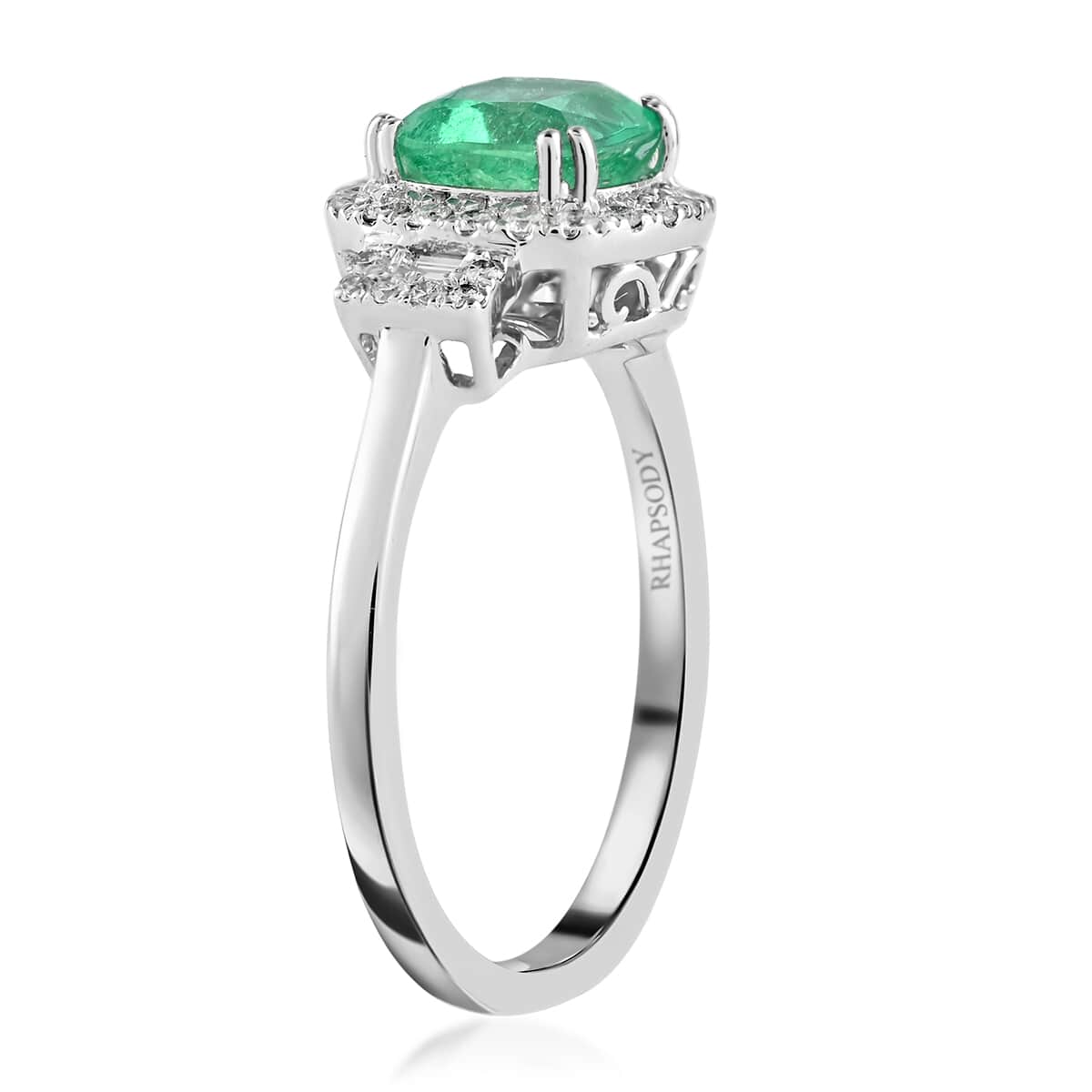 Certified Rhapsody 950 Platinum AAAA Colombian Emerald and E-F VS Diamond Halo Ring (Size 6.0) 4.60 Grams 1.75 ctw image number 3