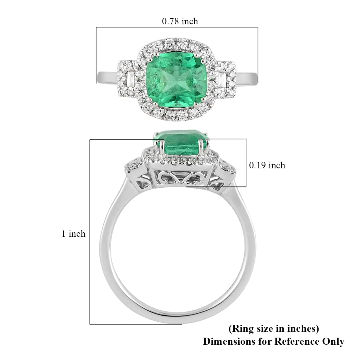 Certified and Apprised RHAPSODY 950 Platinum AAAA Boyaca Colombian Emerald and Diamond E-F VS Halo Ring 4.60 Grams 1.80 ctw image number 5