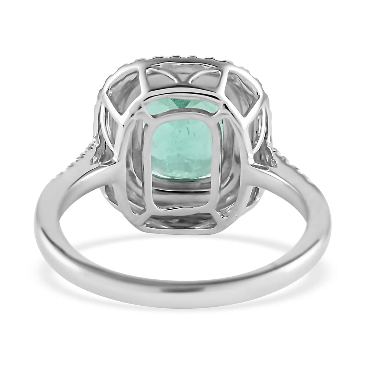 Certified and Apprised RHAPSODY 950 Platinum AAAA Boyaca Colombian Emerald and Diamond E-F VS Double Halo Ring (Size 6.0) 5.20 Grams 2.90 ctw image number 4