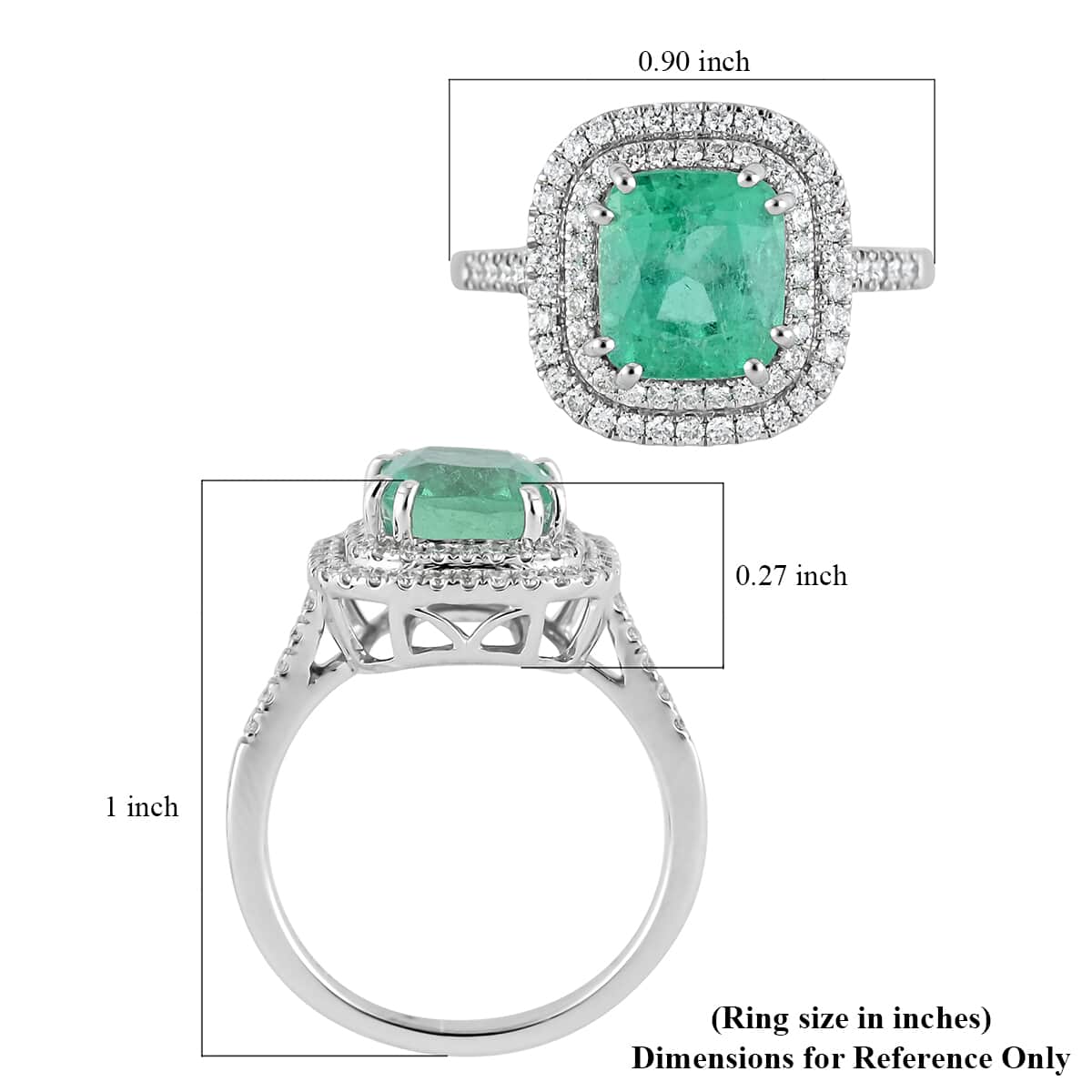 Certified and Apprised RHAPSODY 950 Platinum AAAA Boyaca Colombian Emerald and Diamond E-F VS Double Halo Ring (Size 6.0) 5.20 Grams 2.90 ctw image number 5