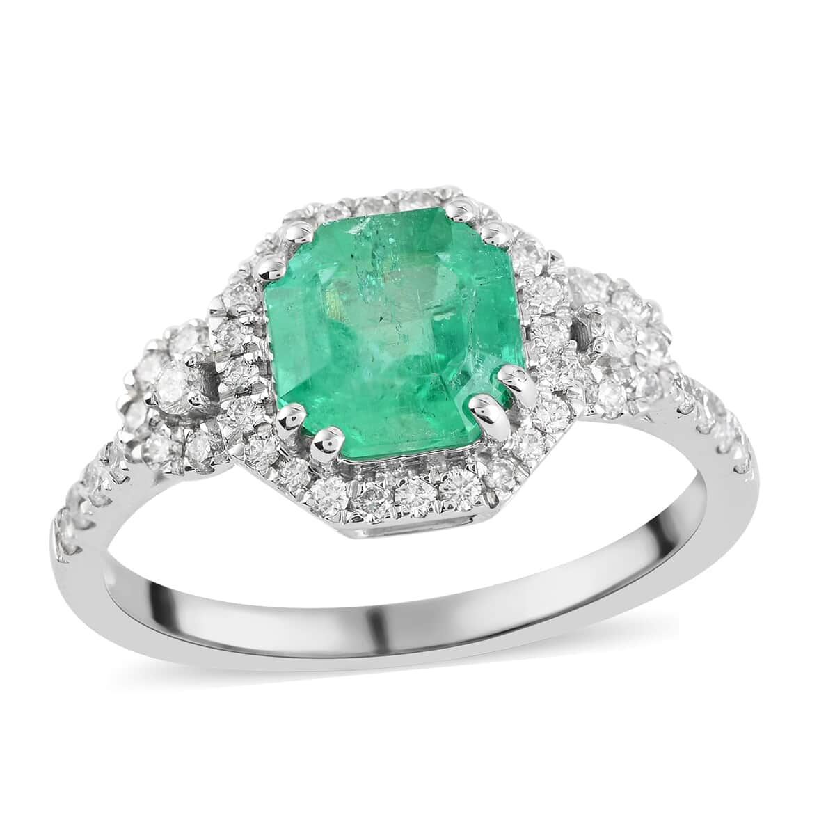 RHAPSODY 950 Platinum Certified & Appraised AAAA Boyaca Colombian Emerald and Diamond E-F VS Ring 4.45 Grams 2.00 ctw image number 0