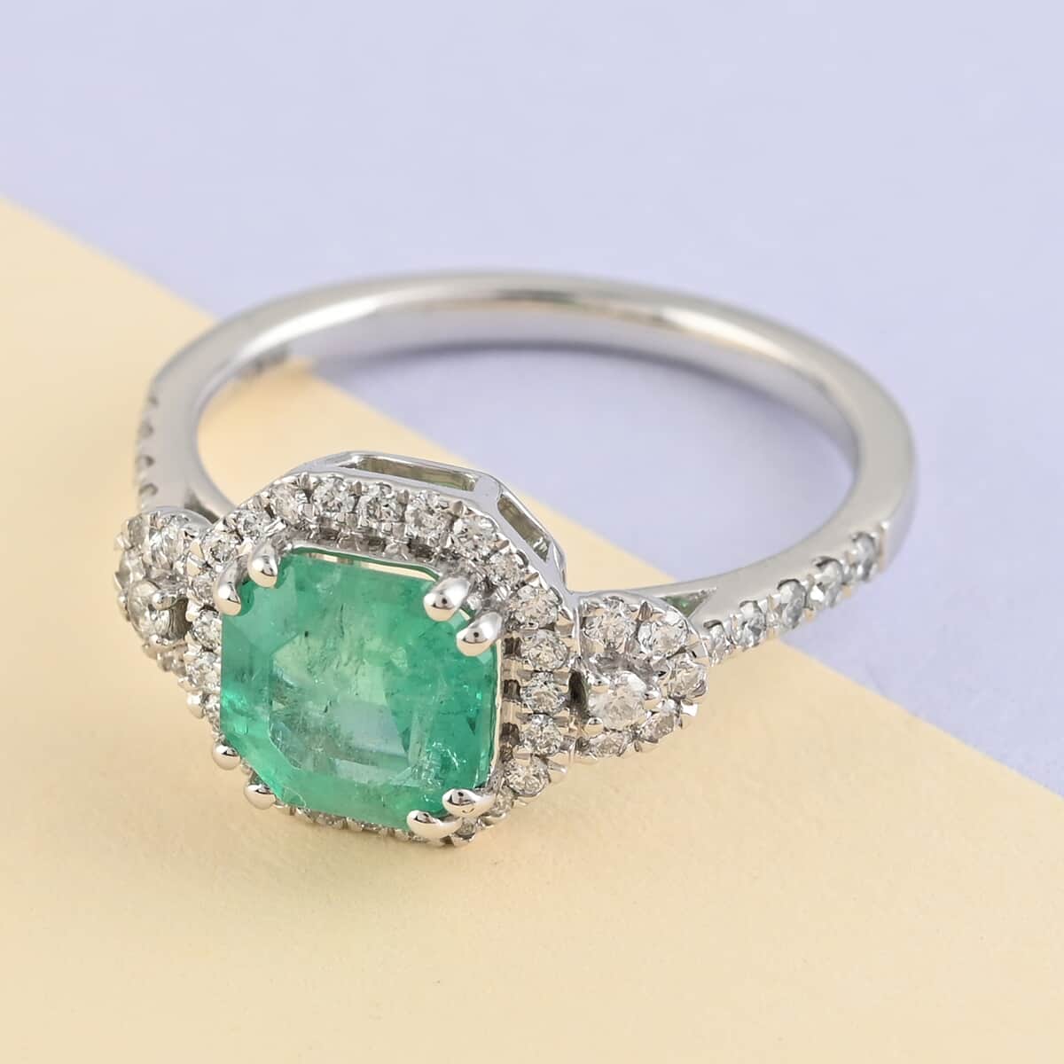 RHAPSODY 950 Platinum Certified & Appraised AAAA Boyaca Colombian Emerald and Diamond E-F VS Ring 4.45 Grams 2.00 ctw image number 1