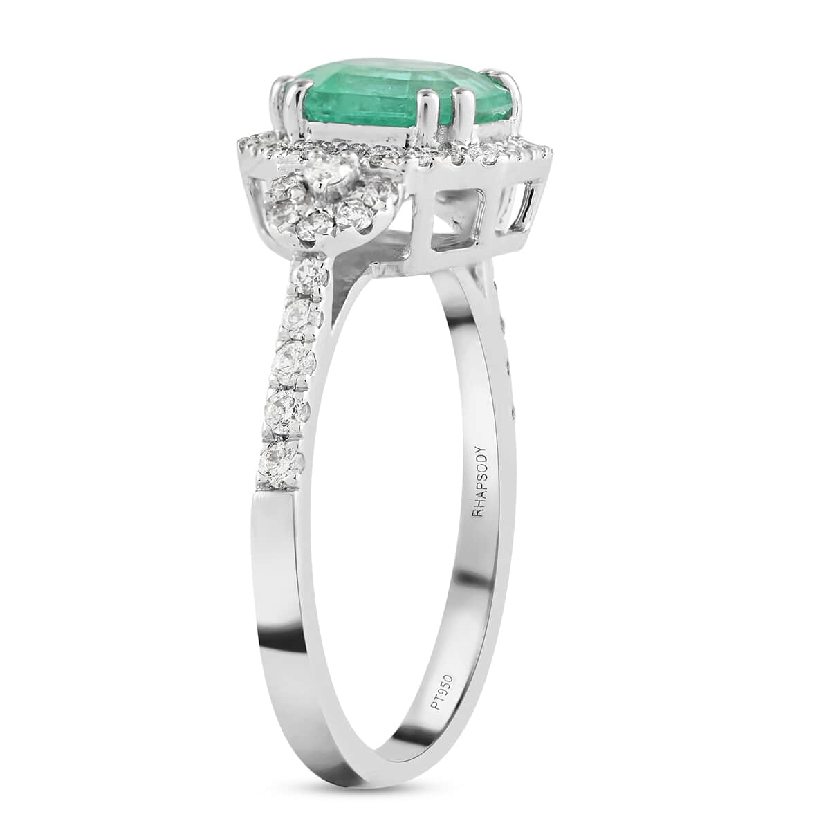 RHAPSODY 950 Platinum Certified & Appraised AAAA Boyaca Colombian Emerald and Diamond E-F VS Ring 4.45 Grams 2.00 ctw image number 3