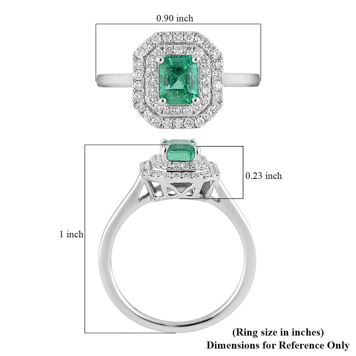 Certified Rhapsody 950 Platinum AAAA Boyaca Colombian Emerald, Diamond (E-F, VS) (0.30 cts) Double Halo Ring (Size 6.0) (4.75 g) 1.00 ctw