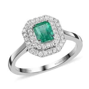 Certified & Appraised Rhapsody AAAA Boyaca Colombian Emerald and Diamond E-F VS 1.00 ctcw Double Halo Ring in 950 Platinum (Size 8.0) 4.75 Grams