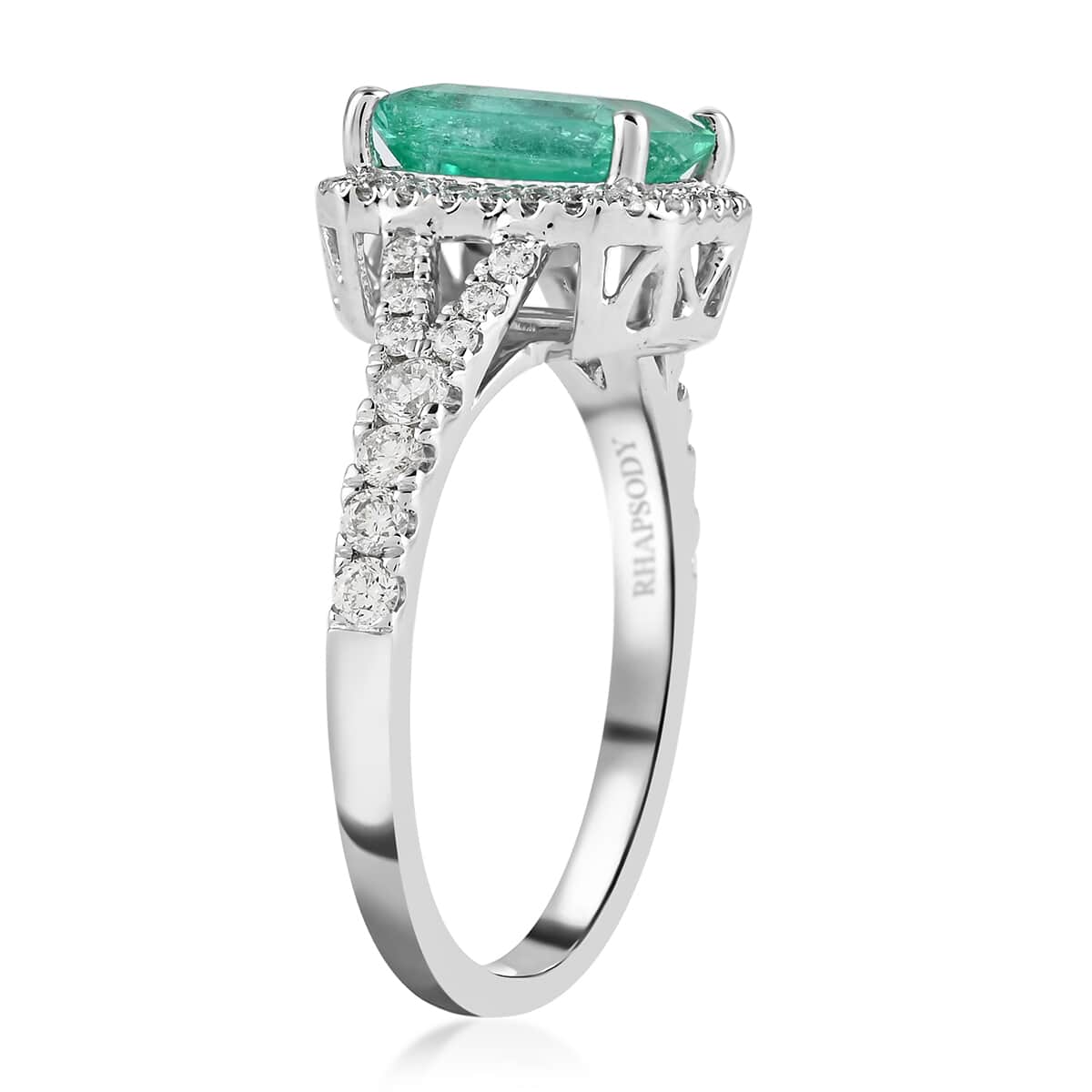 Certified Rhapsody 950 Platinum AAAA Boyaca Colombian Emerald and E-F VS Diamond Ring (Size 8.0) 4.85 Grams 2.00 ctw image number 3