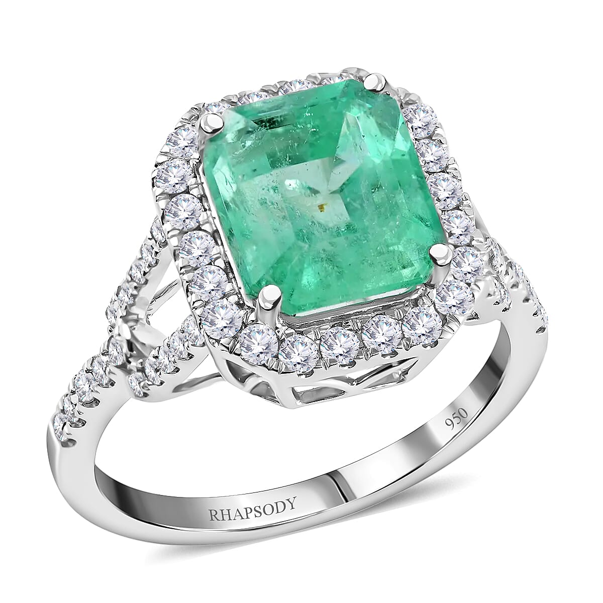 Rhapsody 950 Platinum AAAA Boyaca Colombian Emerald and E-F VS Diamond Ring (Size 7.0) 4.90 Grams 4.00 ctw image number 0