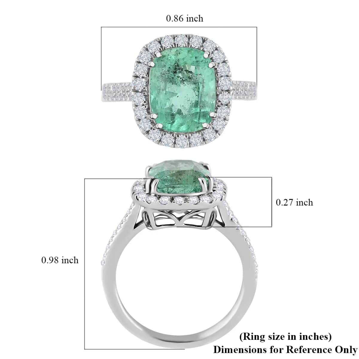 Rhapsody 950 Platinum AAAA Boyaca Colombian Emerald and E-F VS Diamond Halo Ring (Size 7.0) 7.50 Grams 4.60 ctw image number 5