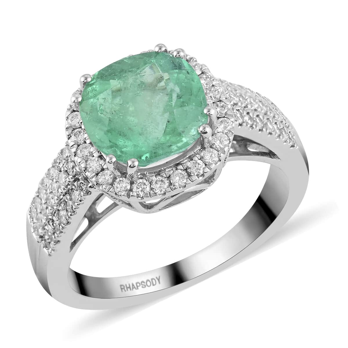 One Of A Kind Certified & Appraised Rhapsody 950 Platinum AAAA Boyaca Colombian Emerald and E-F VS Diamond Ring (Size 7.0) 8.10 Grams 3.50 ctw image number 0