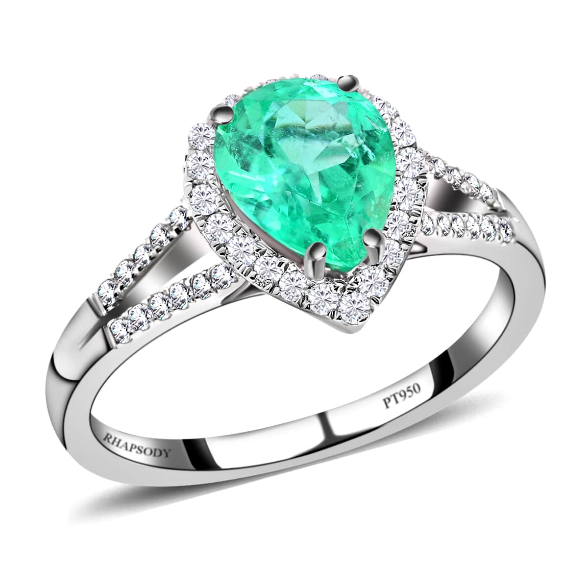 Rhapsody 950 Platinum AAAA Boyaca Colombian Emerald and E-F VS Diamond Ring (Size 7.0) 4.20 Grams 1.60 ctw image number 0