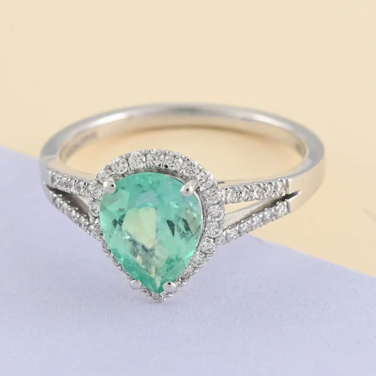 Rhapsody 950 Platinum AAAA Boyaca Colombian Emerald and E-F VS Diamond Ring (Size 7.0) 4.20 Grams 1.60 ctw image number 1