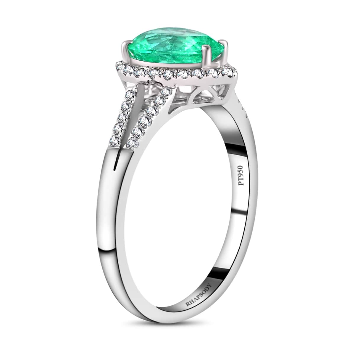 Rhapsody 950 Platinum AAAA Boyaca Colombian Emerald and E-F VS Diamond Ring (Size 7.0) 4.20 Grams 1.60 ctw image number 3