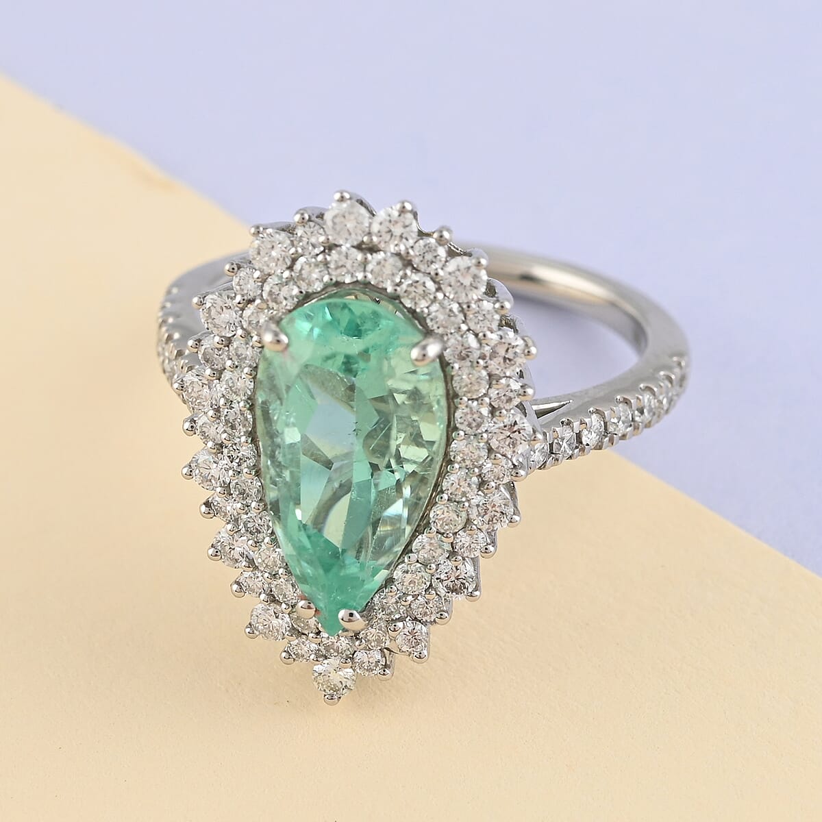 Rhapsody AAAA Boyaca Colombian Emerald and E-F VS Diamond 4.00 ctw Ring in 950 Platinum (Size 7.0) 6.70 Grams image number 1