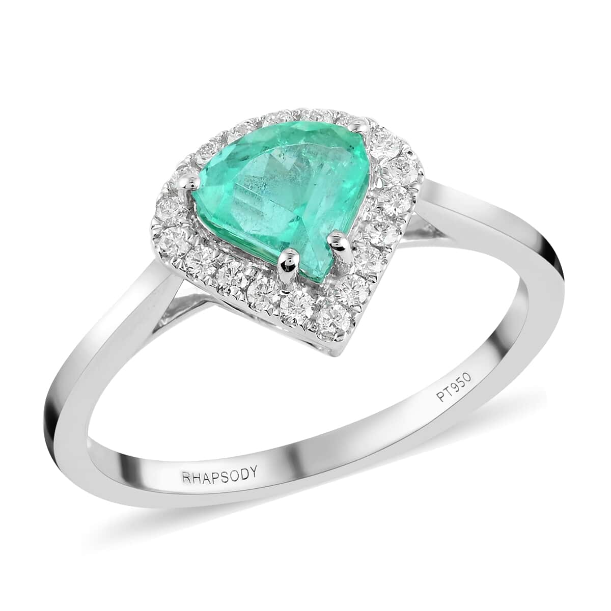 Rhapsody 950 Platinum AAAA Boyaca Colombian Emerald and E-F VS Diamond Ring (Size 7.0) 4.15 Grams 1.10 ctw image number 0