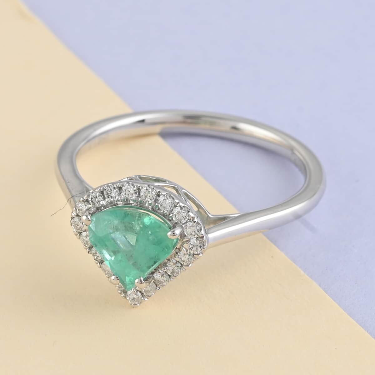 ONE OF A KIND RHAPSODY 950 Platinum AAAA Boyaca Colombian Emerald and E-F VS Diamond Ring (Size 7.0) 4.15 Grams 1.10 ctw image number 1