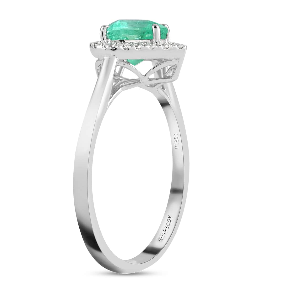 Rhapsody 950 Platinum AAAA Boyaca Colombian Emerald and E-F VS Diamond Ring (Size 7.0) 4.15 Grams 1.10 ctw image number 3