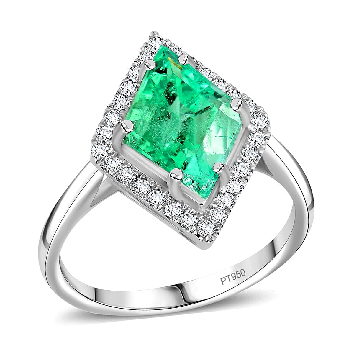 Rhapsody 950 Platinum AAAA Boyaca Colombian Emerald and E-F VS Diamond Ring (Size 7.0) 5.55 Grams 3.00 ctw image number 0