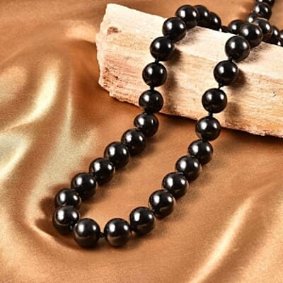 Shungite 400.00 ctw Necklace in Rhodium Over Sterling Silver 20 Inches