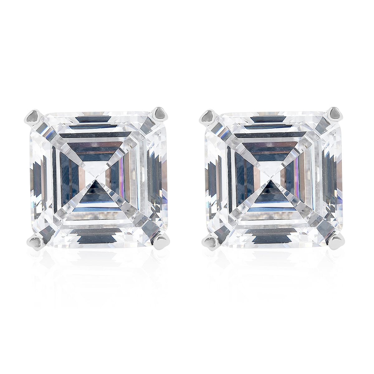Lustro Stella Asscher Cut Finest CZ Solitaire Stud Earrings in Sterling Silver 8.10 ctw