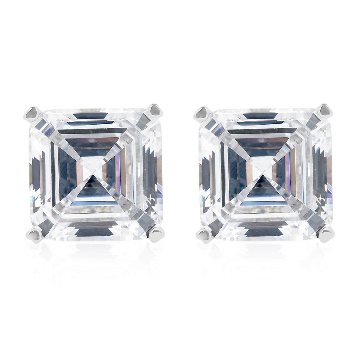 Lustro Stella Asscher Cut Finest CZ Solitaire Stud Earrings in Sterling Silver 8.10 ctw image number 0