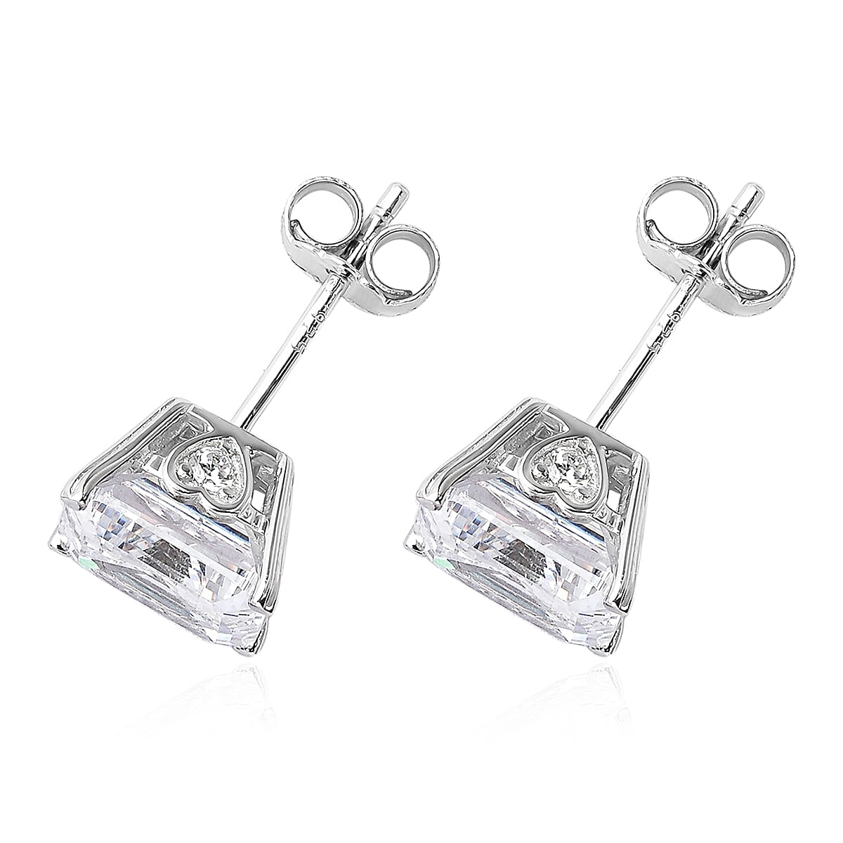 Lustro Stella Asscher Cut Finest CZ Solitaire Stud Earrings in Sterling Silver 8.10 ctw
