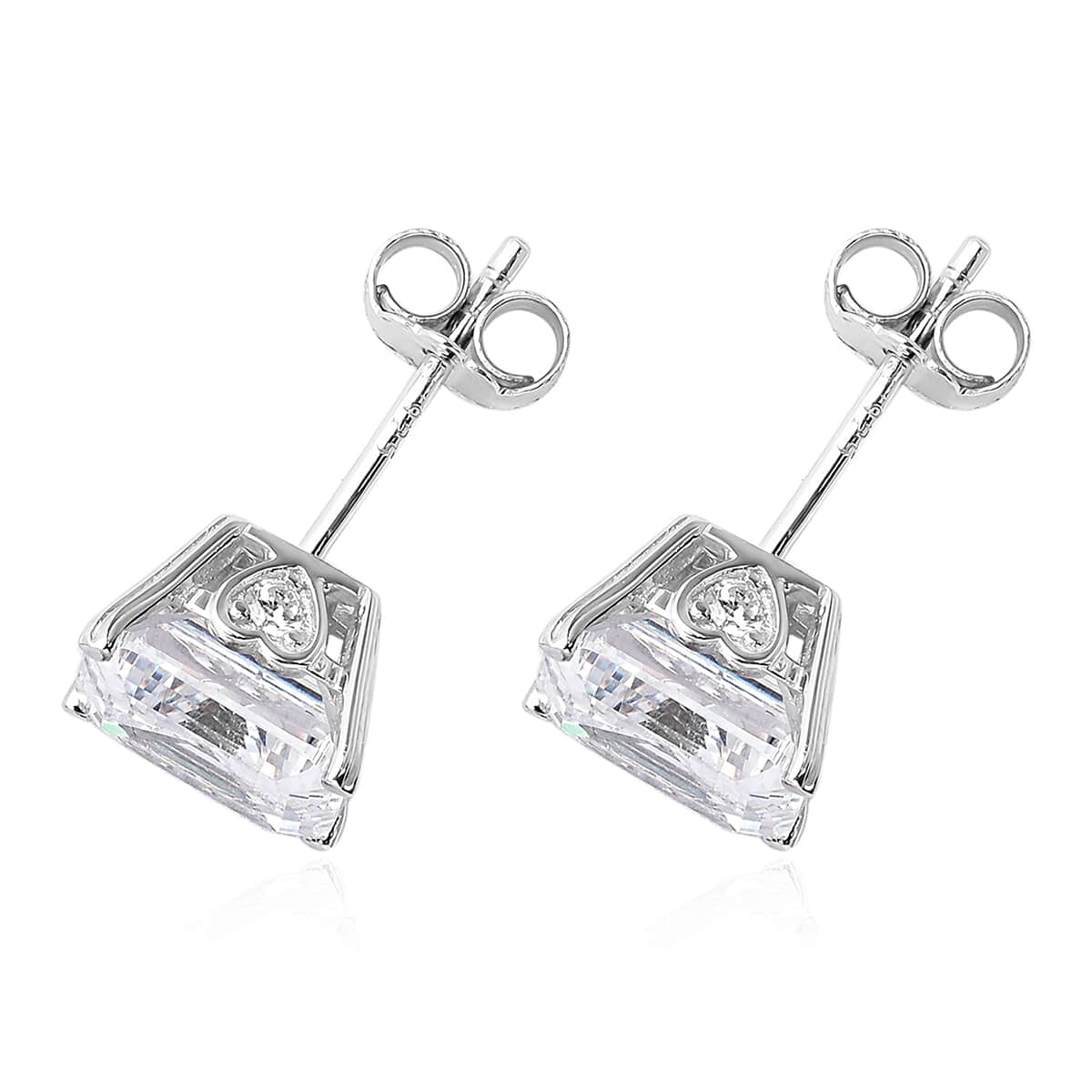 LUSTRO STELLA Asscher Cut Finest CZ Solitaire Stud Earrings in Sterling Silver 8.10 ctw image number 3